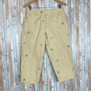 Vintage Y2K Embroidered Daisy Floral High Rise Waist Trouser Crop Pants Capri 8P
